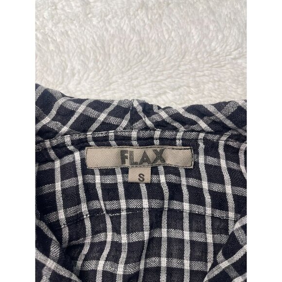 Flax Linen Long Sleeve Button Down Shirt Womens Small Plaid Black White - Picture 4 of 8